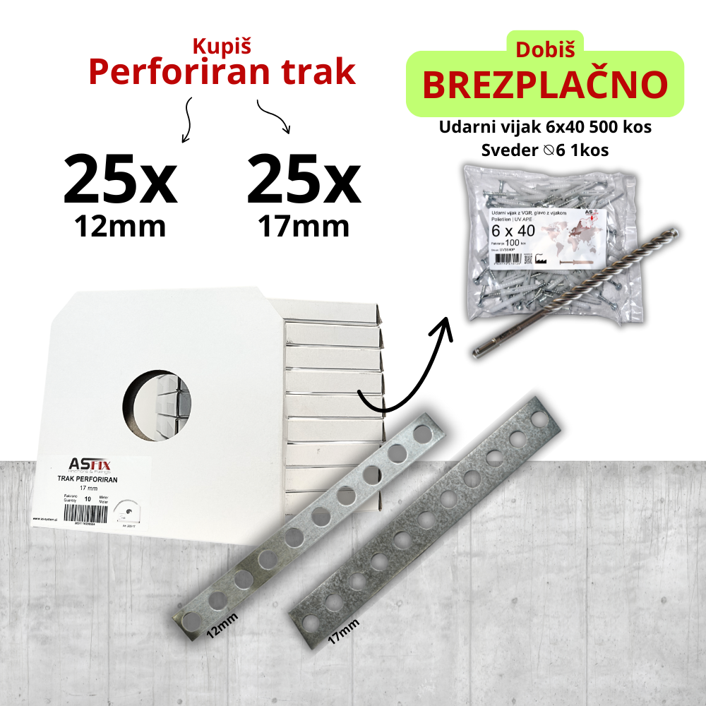 50x Perforiran trak ( 25x12 mm ⎮ 25x 17mm ) - BREZPLAČNO 6x40 500 kos