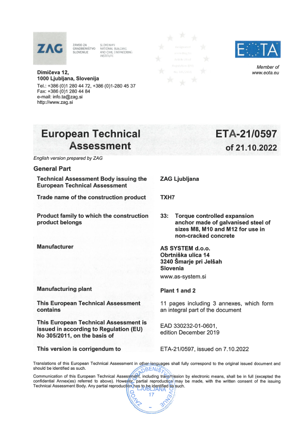 TXH7 Certifikat ETA-21/0597 - ENG