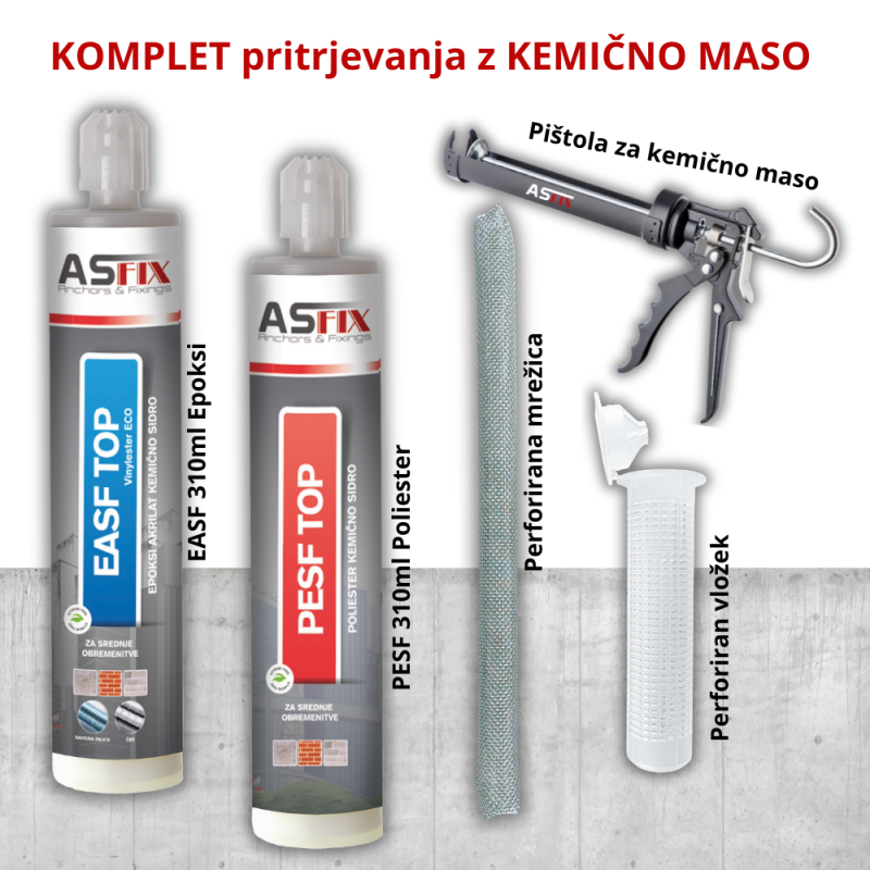 Kemične mase EASF & PESF + perforirani vložki & mrežice + pištola 300 ml